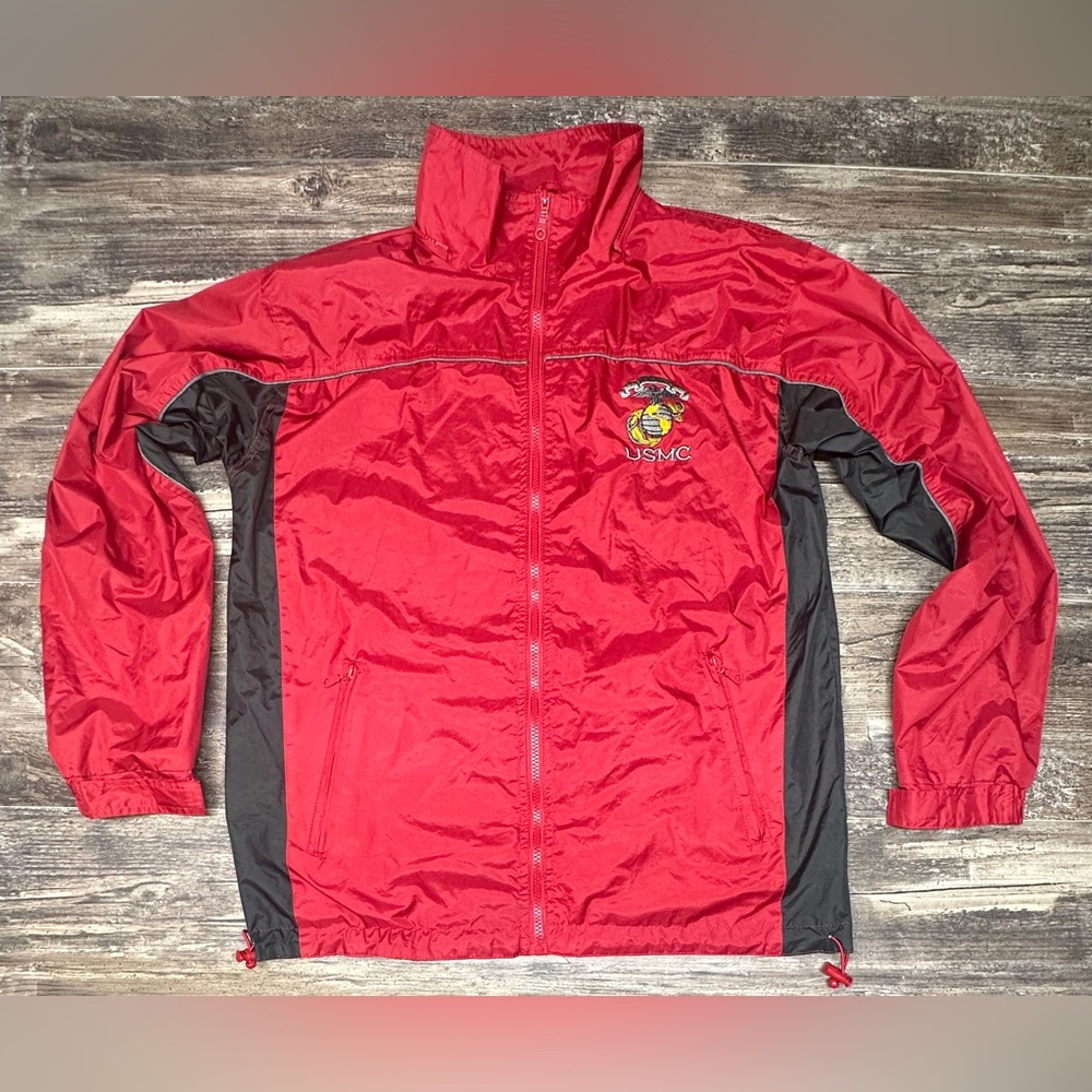 USMC Red Windbreaker Jacket Embroidered Marine Corps - Large - GUC
